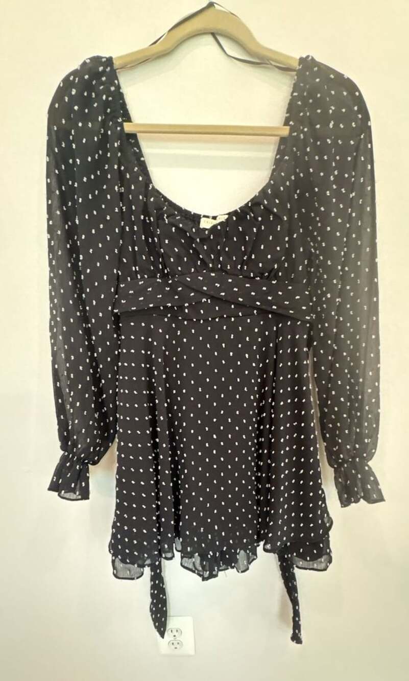 Thirty Thirty Long Sleeve Polka Dot Dress Size XL Black White